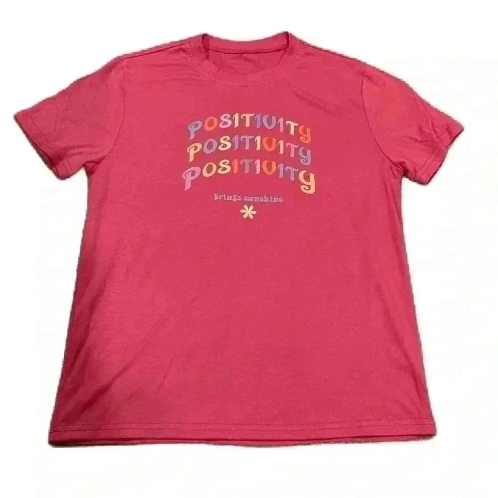 New Girls Graphic Tee “Positivity” Pink Top Sz. 12y NWOT